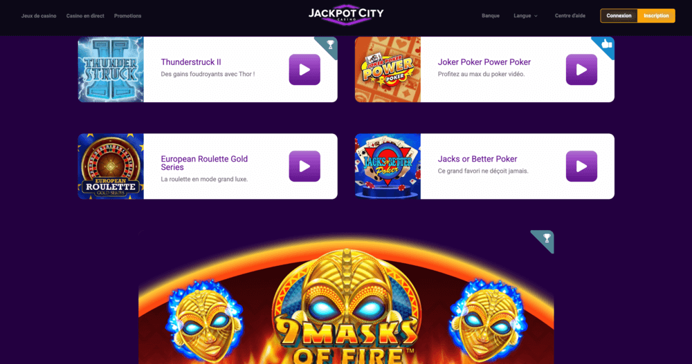 Sélection de jeux ua Casino Jackpot City
